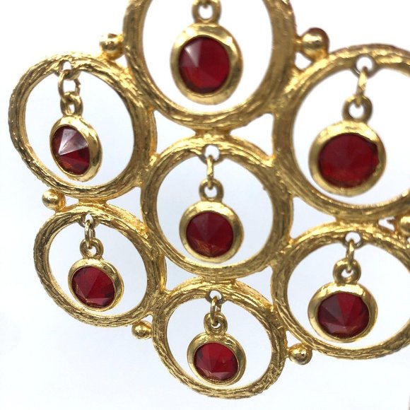 Vintage Crystal Waterfall Dangle Necklace Ruby Red Bezel Set Rhinestone Necklace - Picture 4 of 8